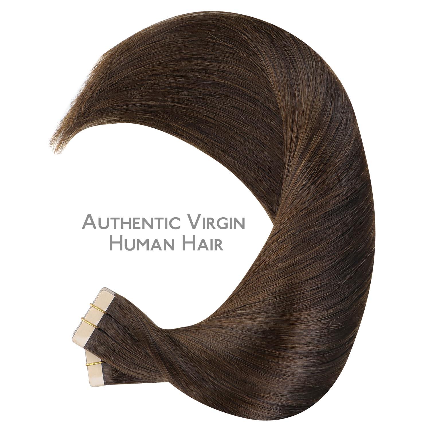 imageWENNALIFE 40pcs Tape in Hair Extensions Human Hair 100g 18 inch Chocolate Brown Hair Extensions Real Human Hair Straight Tape in Extensions Invisible Human Hair Extensions Reusable Hair Extensions