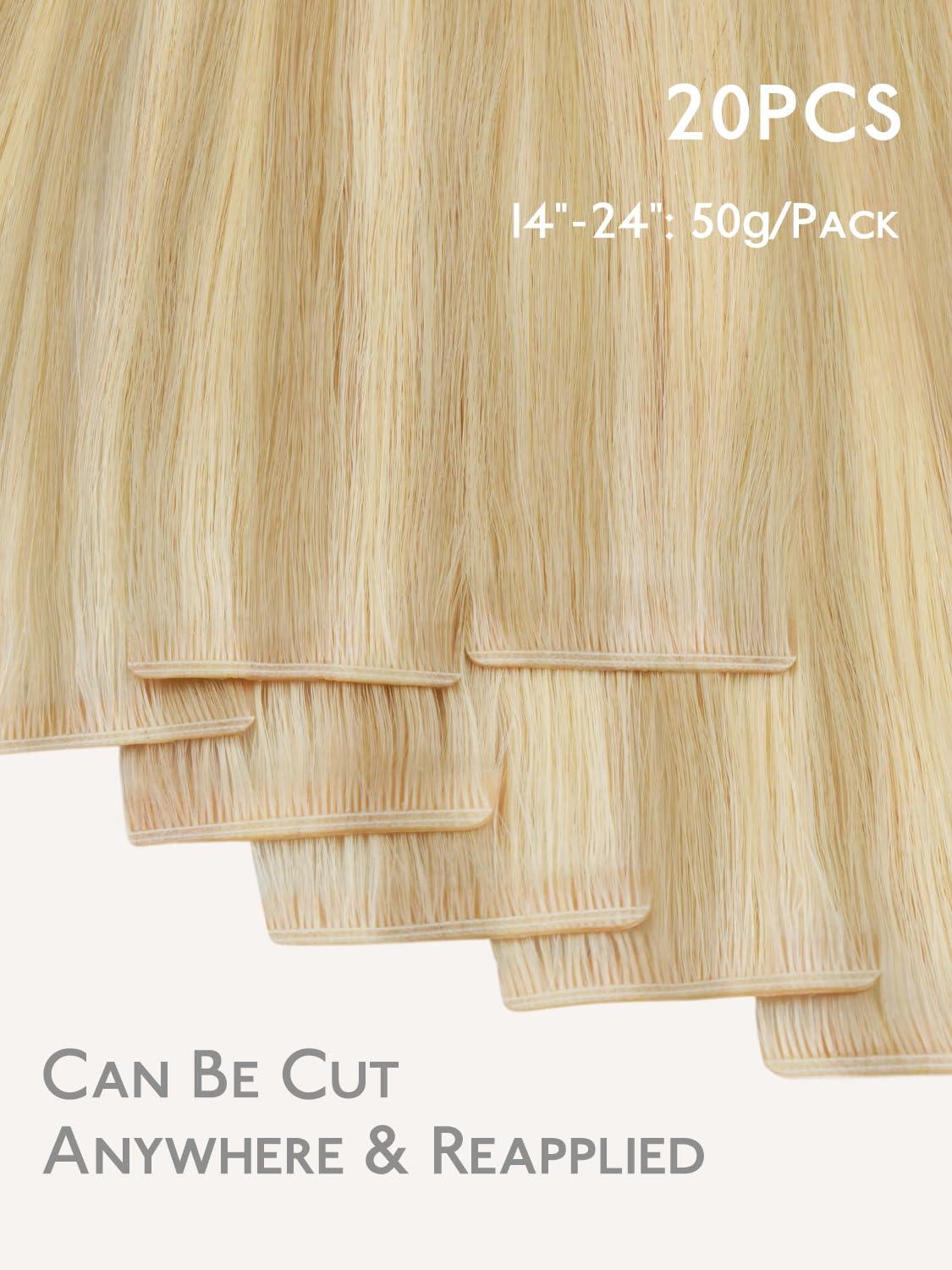 imageWENNALIFE 8cm Tape in Hair Extensions Real Human Hair Tape Weft Hair Extensions Human Hair 18 Inch 50g 10pcs Dark Brown Luxury Remy Hair Straight Extensiones De Cabello Hmano1622 Light Blonde Highlighted Golden Blonde