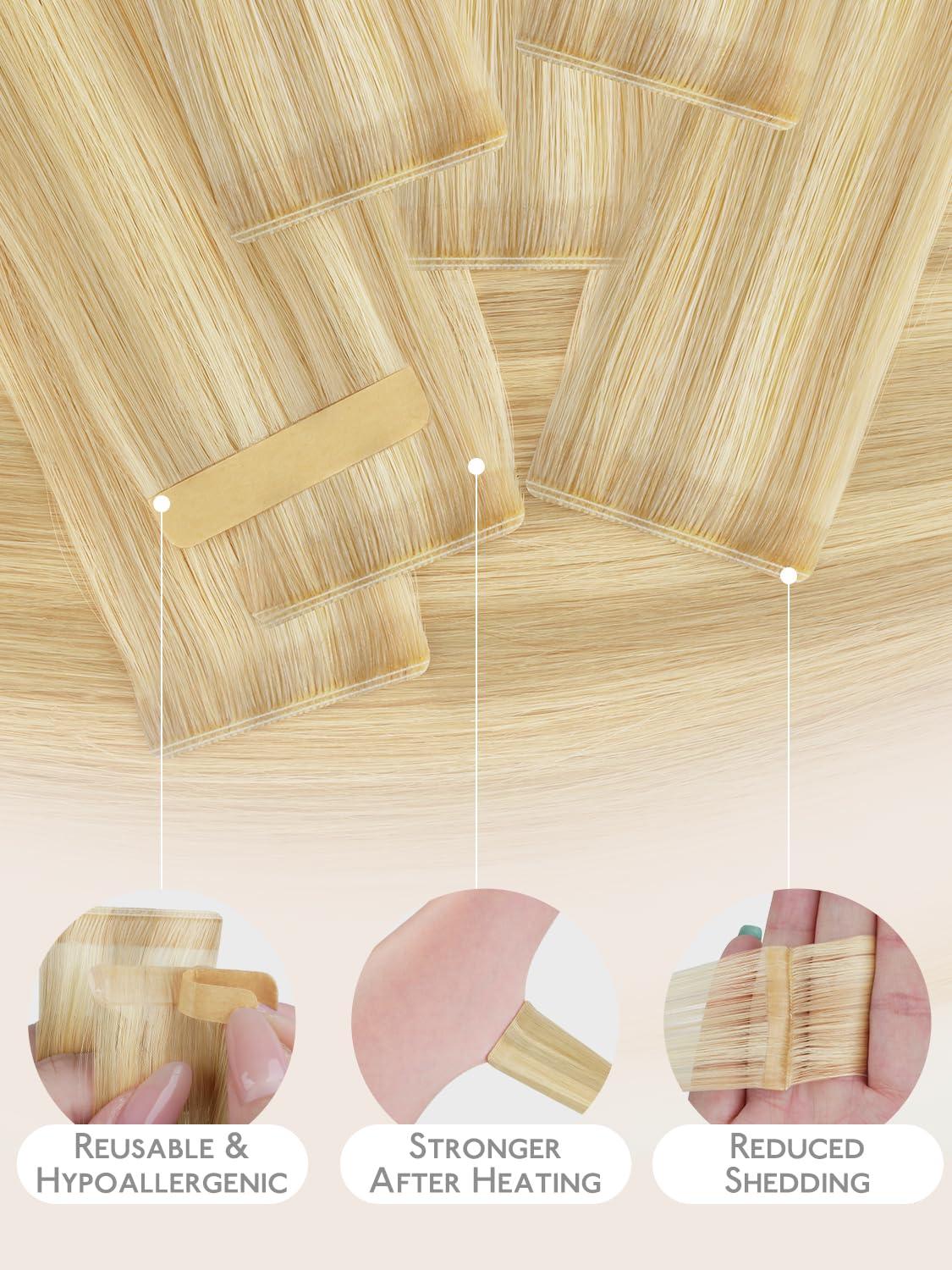 imageWENNALIFE 8cm Tape in Hair Extensions Real Human Hair Tape Weft Hair Extensions Human Hair 18 Inch 50g 10pcs Dark Brown Luxury Remy Hair Straight Extensiones De Cabello Hmano1622 Light Blonde Highlighted Golden Blonde