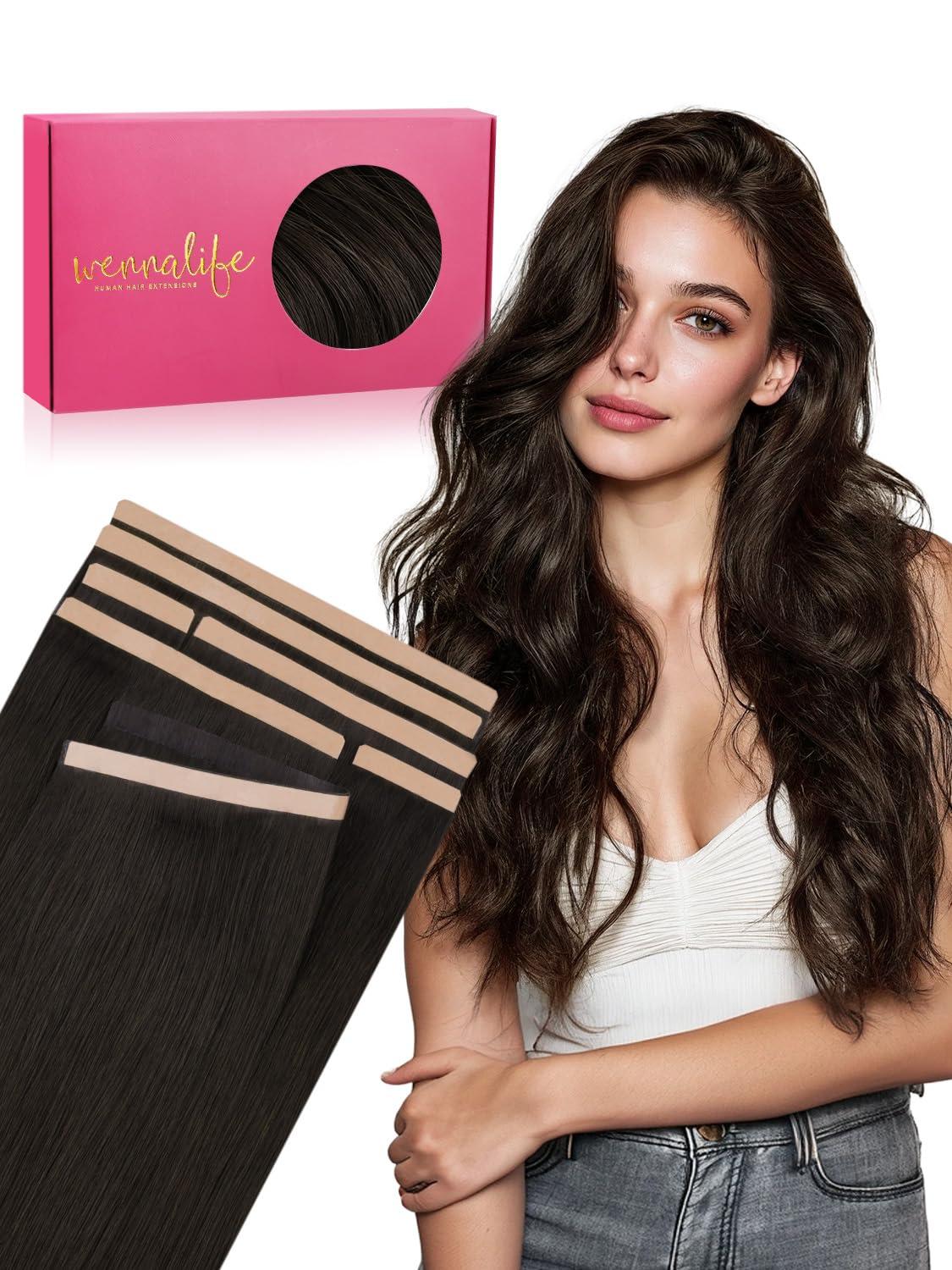 imageWENNALIFE 8cm Tape in Hair Extensions Real Human Hair Tape Weft Hair Extensions Human Hair 18 Inch 50g 10pcs Dark Brown Luxury Remy Hair Straight Extensiones De Cabello Hmano2 Dark Brown