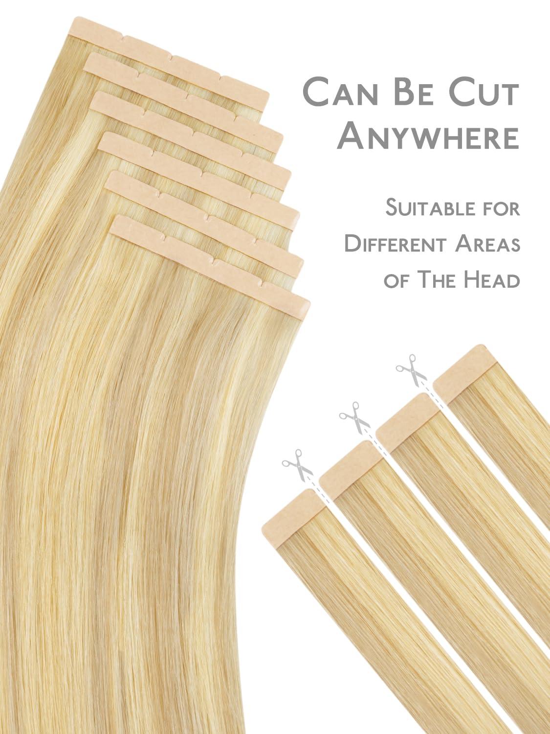 imageWENNALIFE 8cm Tape in Hair Extensions Real Human Hair Tape Weft Hair Extensions Human Hair 18 Inch 50g 10pcs Dark Brown Luxury Remy Hair Straight Extensiones De Cabello Hmano1622 Light Blonde Highlighted Golden Blonde