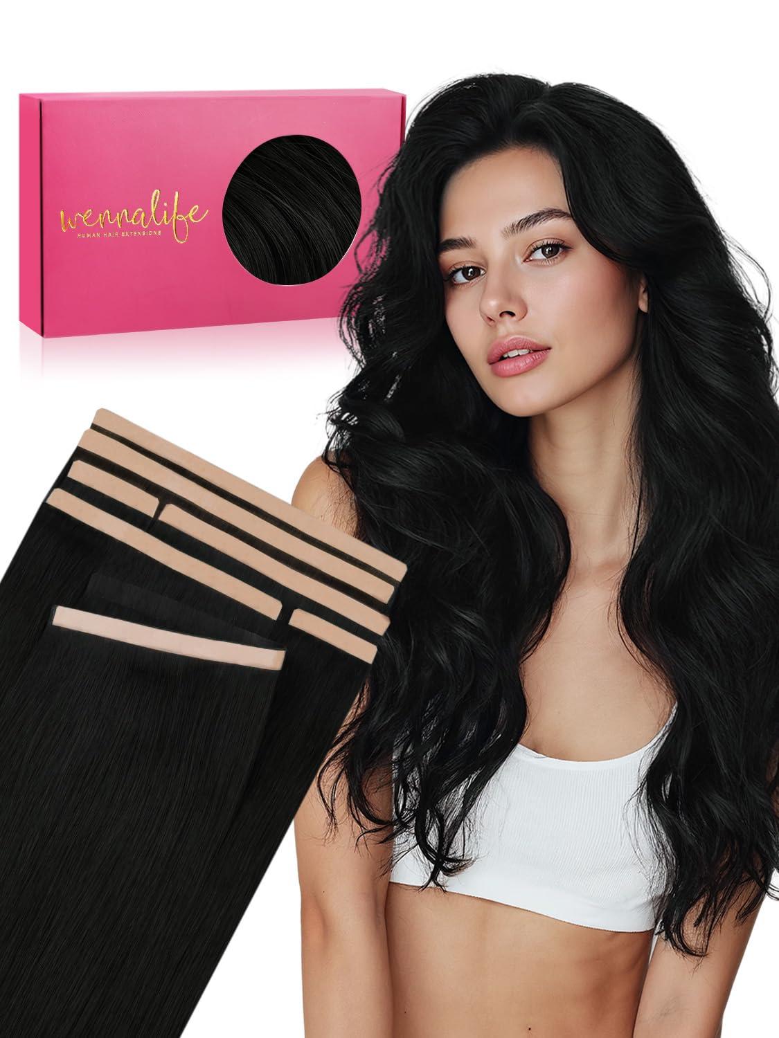 imageWENNALIFE 8cm Tape in Hair Extensions Real Human Hair Tape Weft Hair Extensions Human Hair 18 Inch 50g 10pcs Dark Brown Luxury Remy Hair Straight Extensiones De Cabello Hmano1 Jet Black
