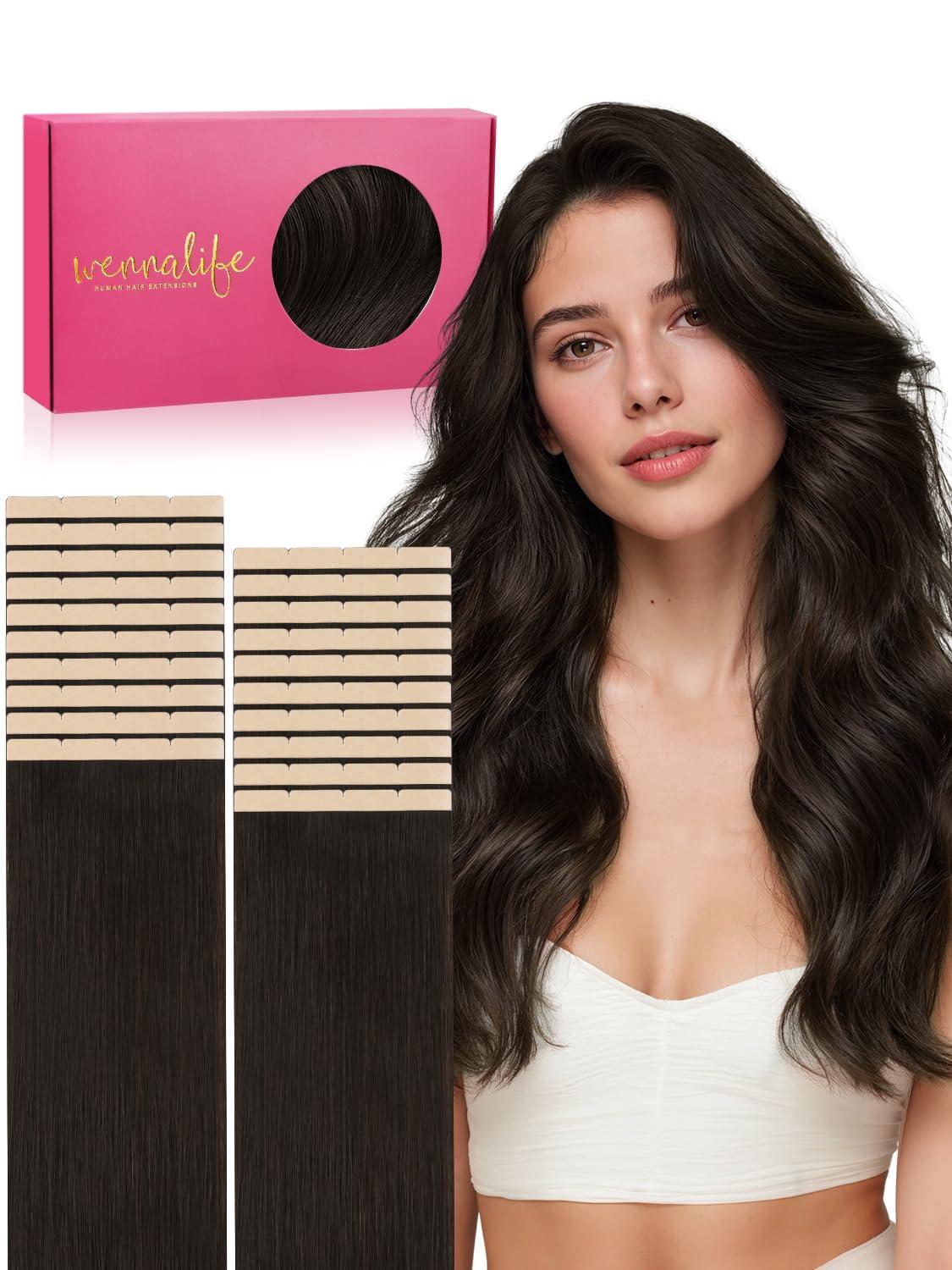 imageWENNALIFE 8cm Tape in Hair Extensions Real Human Hair Tape Weft Hair Extensions Human Hair 18 Inch 50g 10pcs Dark Brown Luxury Remy Hair Straight Extensiones De Cabello Hmano2 Dark Brown