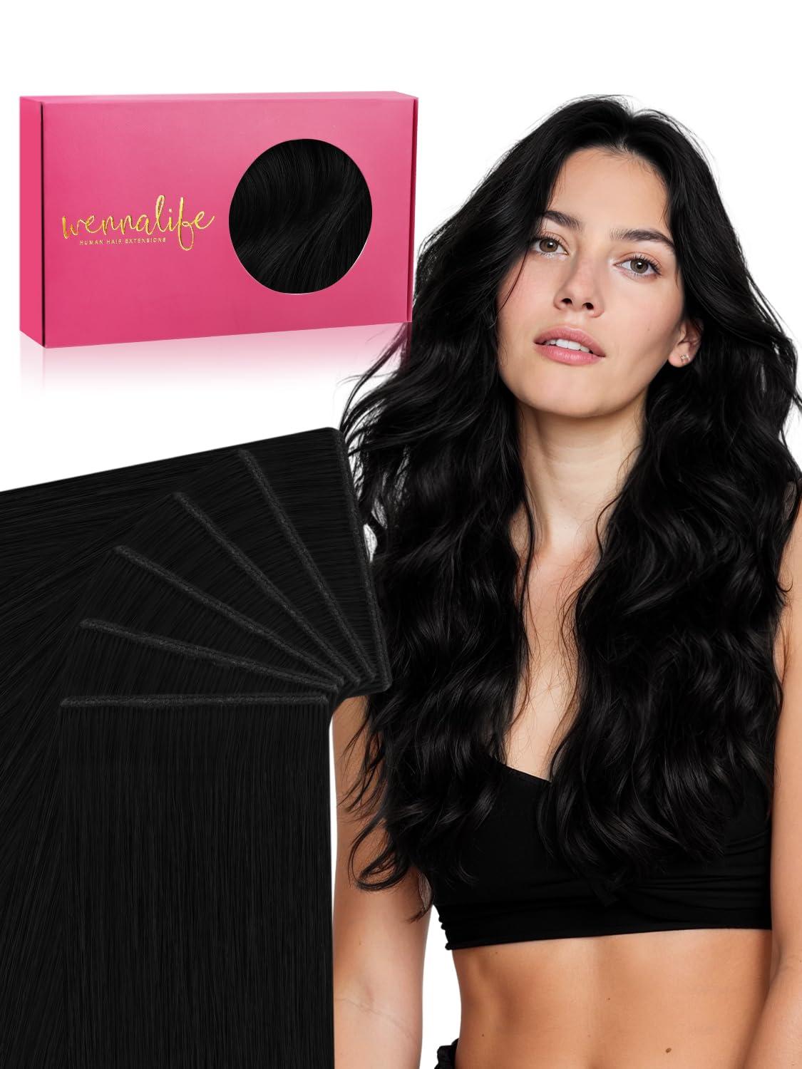 imageWENNALIFE 8cm Tape in Hair Extensions Real Human Hair Tape Weft Hair Extensions Human Hair 18 Inch 50g 10pcs Dark Brown Luxury Remy Hair Straight Extensiones De Cabello Hmano1 Jet Black