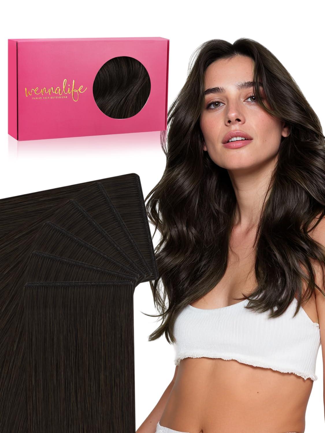 imageWENNALIFE 8cm Tape in Hair Extensions Real Human Hair Tape Weft Hair Extensions Human Hair 18 Inch 50g 10pcs Dark Brown Luxury Remy Hair Straight Extensiones De Cabello Hmano2 Dark Brown