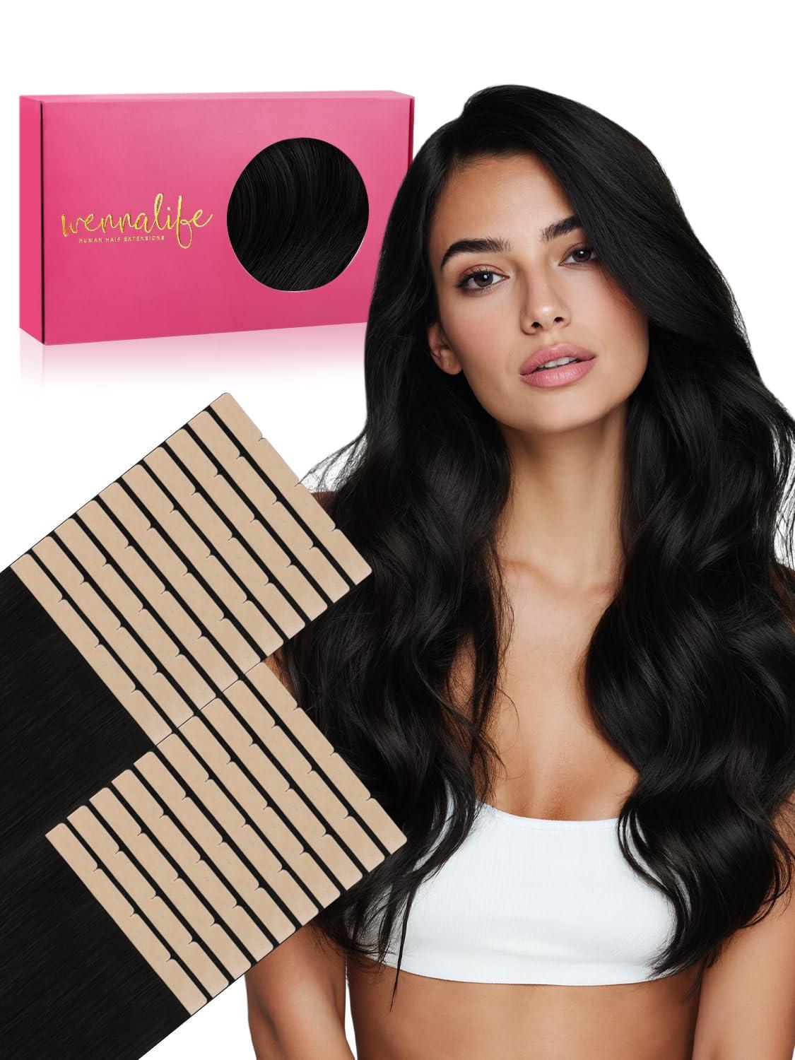 imageWENNALIFE 8cm Tape in Hair Extensions Real Human Hair Tape Weft Hair Extensions Human Hair 18 Inch 50g 10pcs Dark Brown Luxury Remy Hair Straight Extensiones De Cabello Hmano1 Jet Black