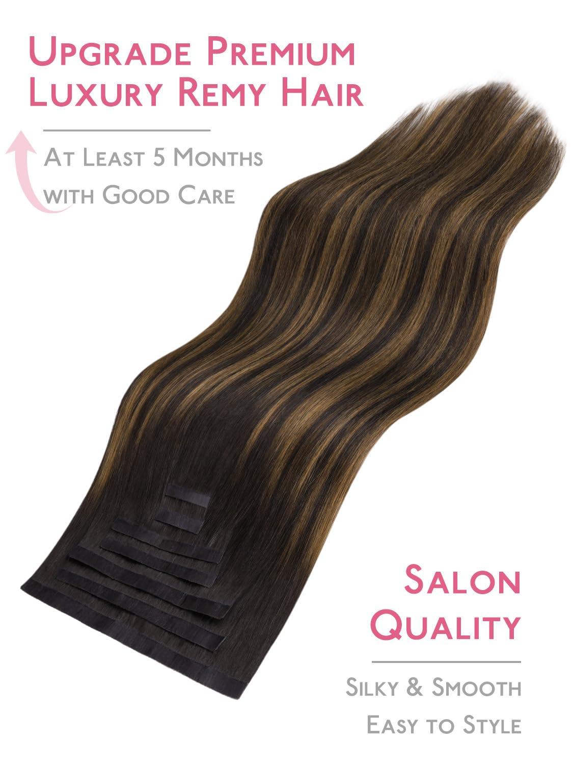 imageWENNALIFE 8cm Tape in Hair Extensions Real Human Hair Tape Weft Hair Extensions Human Hair 18 Inch 50g 10pcs Dark Brown Luxury Remy Hair Straight Extensiones De Cabello Hmano262 Balayage Dark Brown Mixed Chestnut Brown