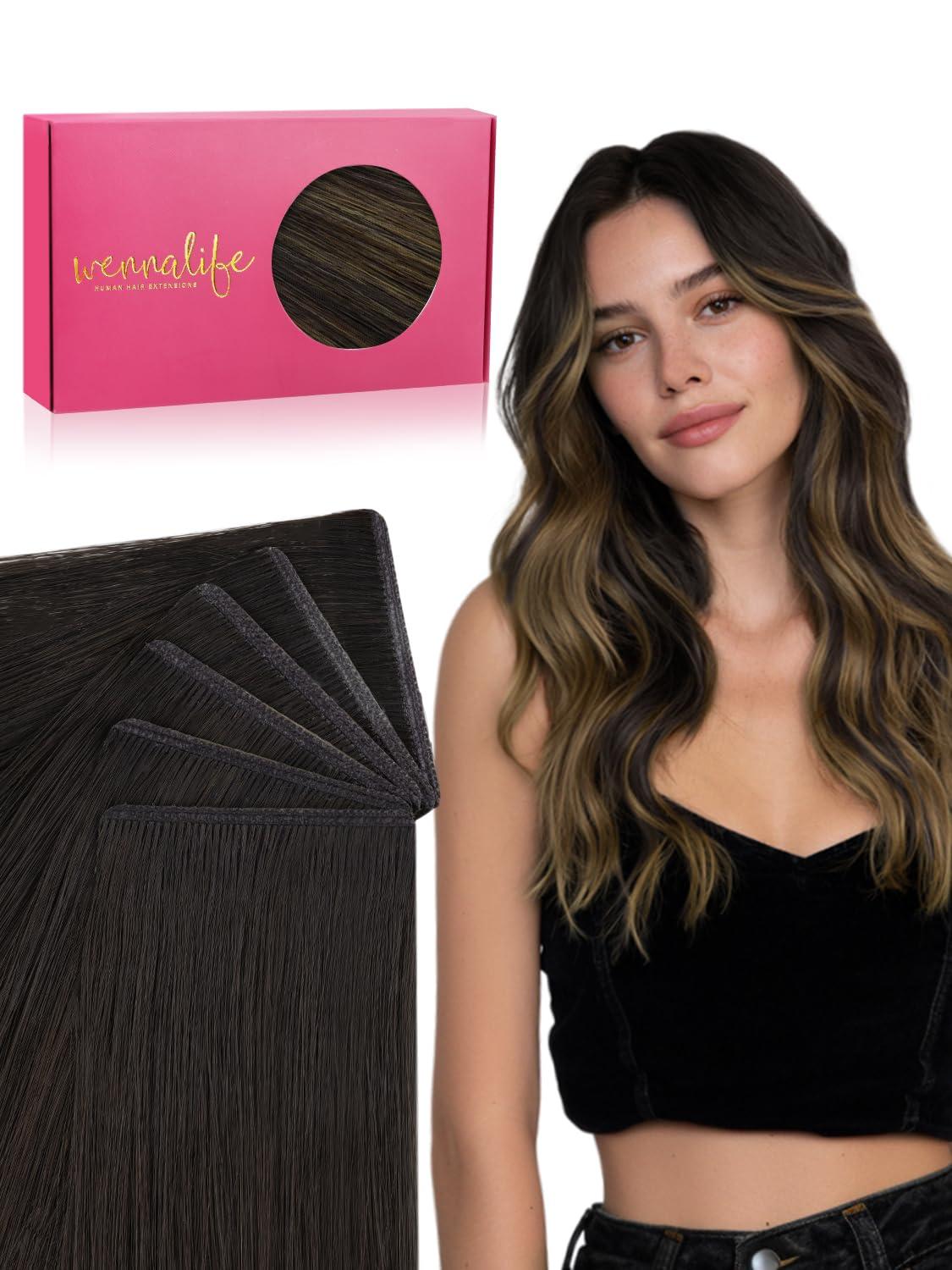 imageWENNALIFE 8cm Tape in Hair Extensions Real Human Hair Tape Weft Hair Extensions Human Hair 18 Inch 50g 10pcs Dark Brown Luxury Remy Hair Straight Extensiones De Cabello Hmano262 Balayage Dark Brown Mixed Chestnut Brown