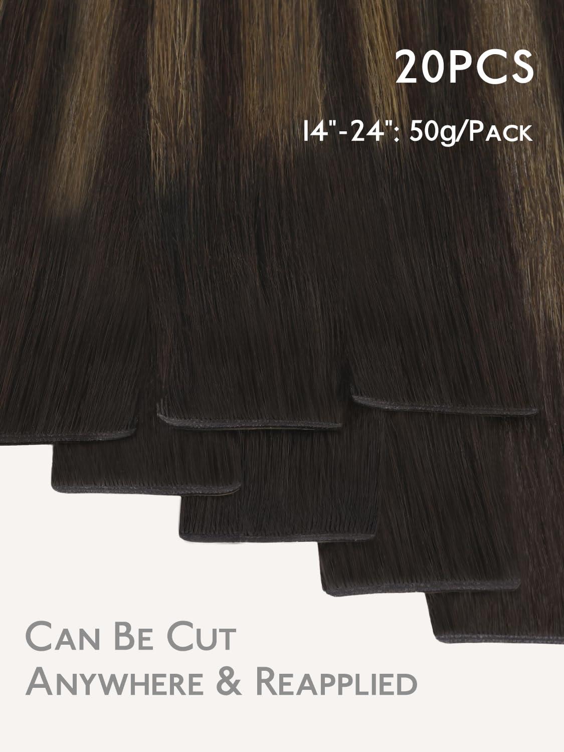 imageWENNALIFE 8cm Tape in Hair Extensions Real Human Hair Tape Weft Hair Extensions Human Hair 18 Inch 50g 10pcs Dark Brown Luxury Remy Hair Straight Extensiones De Cabello Hmano262 Balayage Dark Brown Mixed Chestnut Brown