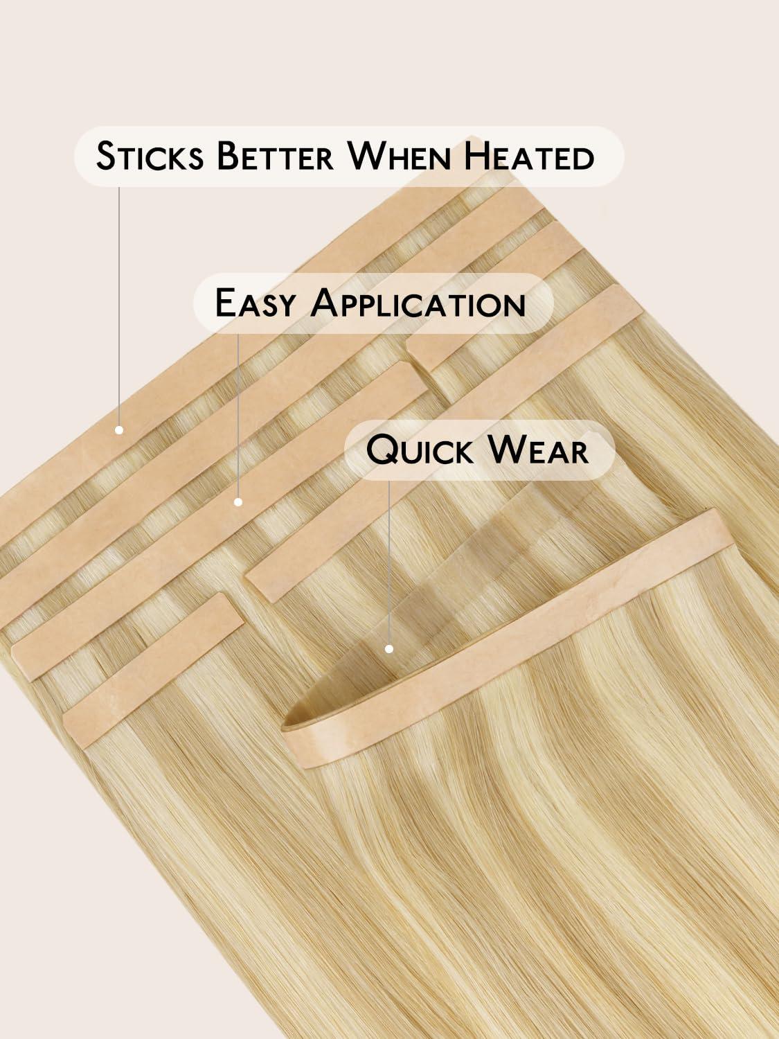imageWENNALIFE 8cm Tape in Hair Extensions Real Human Hair Tape Weft Hair Extensions Human Hair 18 Inch 50g 10pcs Dark Brown Luxury Remy Hair Straight Extensiones De Cabello Hmano1622 Light Blonde Highlighted Golden Blonde