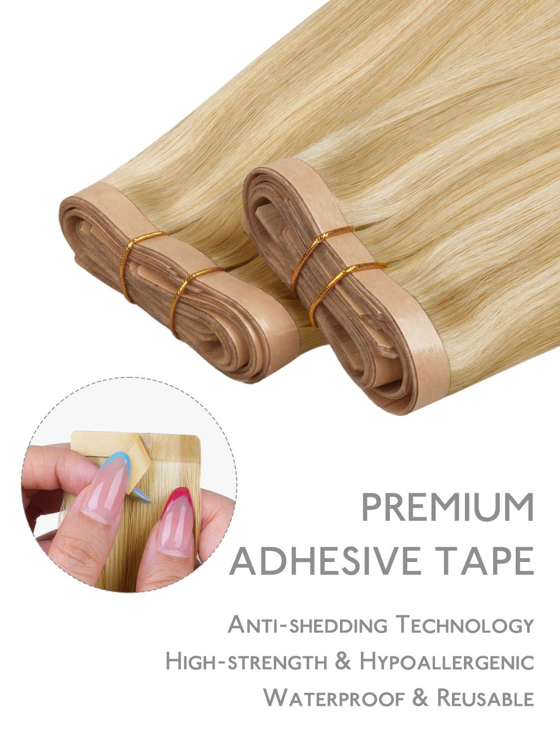 imageWENNALIFE 8cm Tape in Hair Extensions Real Human Hair Tape Weft Hair Extensions Human Hair 18 Inch 50g 10pcs Dark Brown Luxury Remy Hair Straight Extensiones De Cabello Hmano1622 Light Blonde Highlighted Golden Blonde