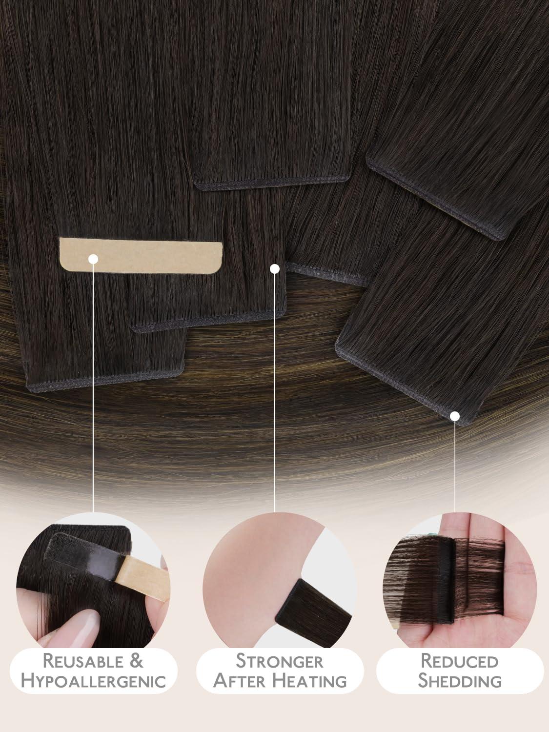imageWENNALIFE 8cm Tape in Hair Extensions Real Human Hair Tape Weft Hair Extensions Human Hair 18 Inch 50g 10pcs Dark Brown Luxury Remy Hair Straight Extensiones De Cabello Hmano262 Balayage Dark Brown Mixed Chestnut Brown