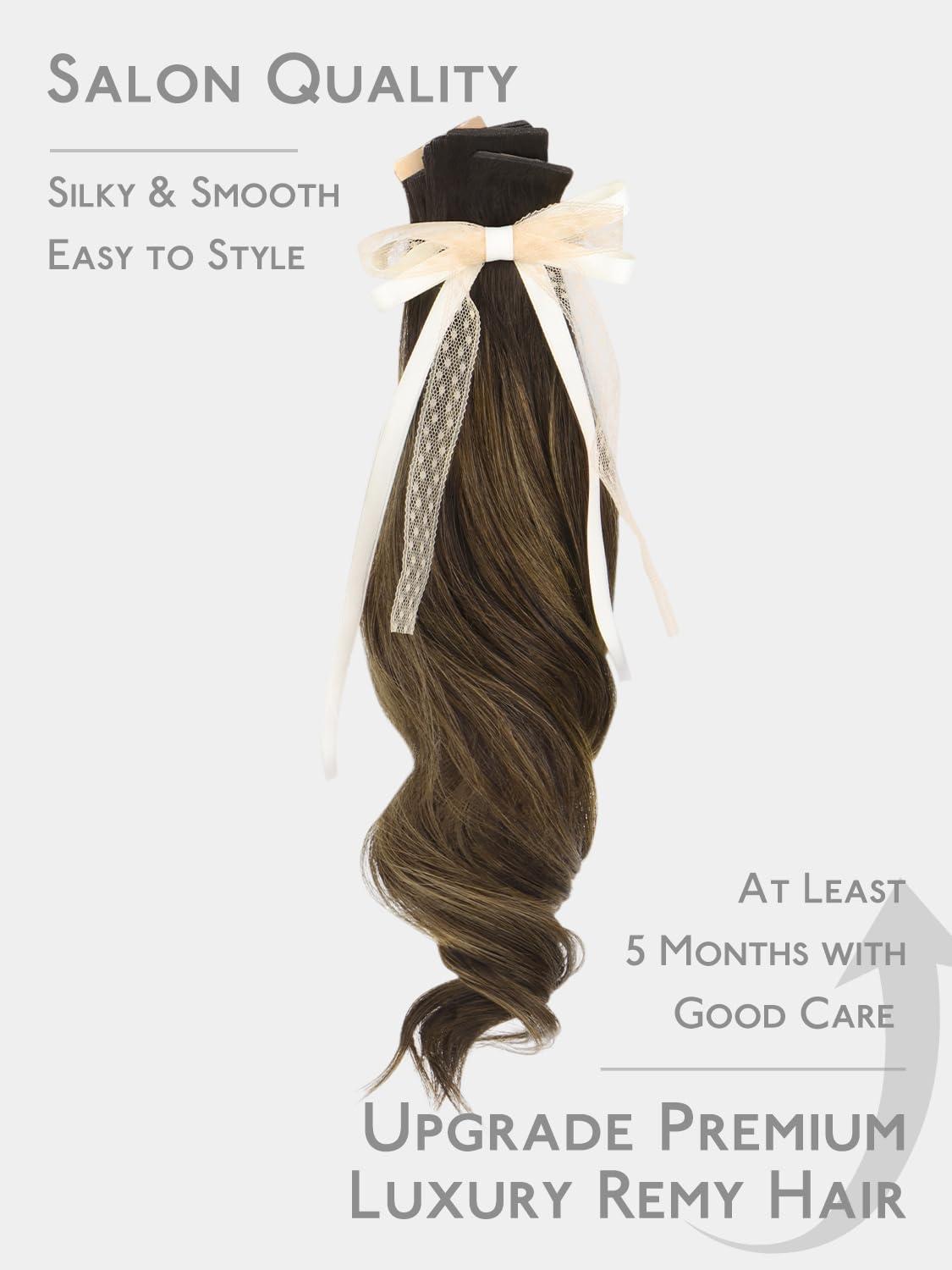 imageWENNALIFE 8cm Tape in Hair Extensions Real Human Hair Tape Weft Hair Extensions Human Hair 18 Inch 50g 10pcs Dark Brown Luxury Remy Hair Straight Extensiones De Cabello Hmano262 Balayage Dark Brown Mixed Chestnut Brown