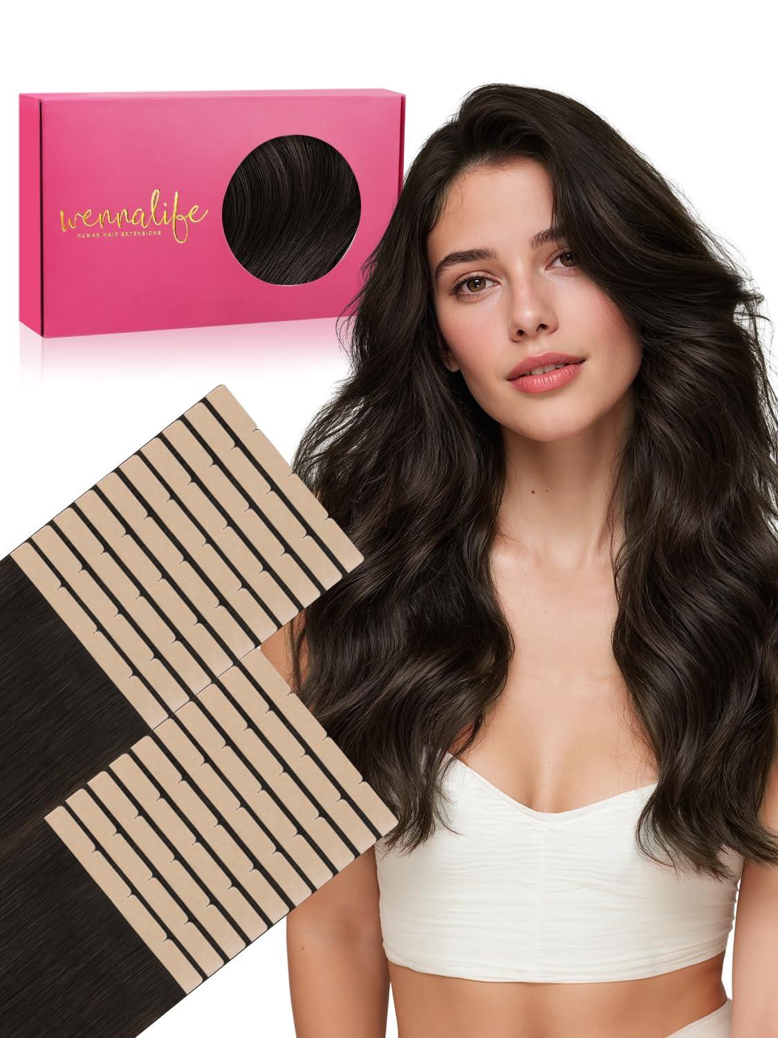 imageWENNALIFE 8cm Tape in Hair Extensions Real Human Hair Tape Weft Hair Extensions Human Hair 18 Inch 50g 10pcs Dark Brown Luxury Remy Hair Straight Extensiones De Cabello Hmano2 Dark Brown