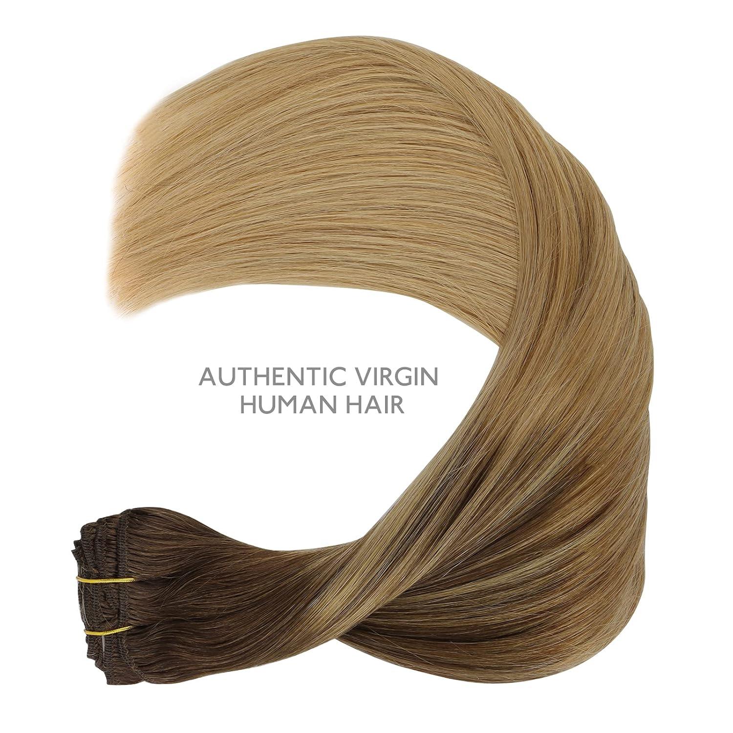 imageWENNALIFE Clip in Hair Extensions Real Human Hair 18 Inch 120g 7pcs Balayage Chocolate Brown to Dirty Blonde Hair Extensions Clip In Human Hair Remy Clip in Hair Extensions Natural Human Hair