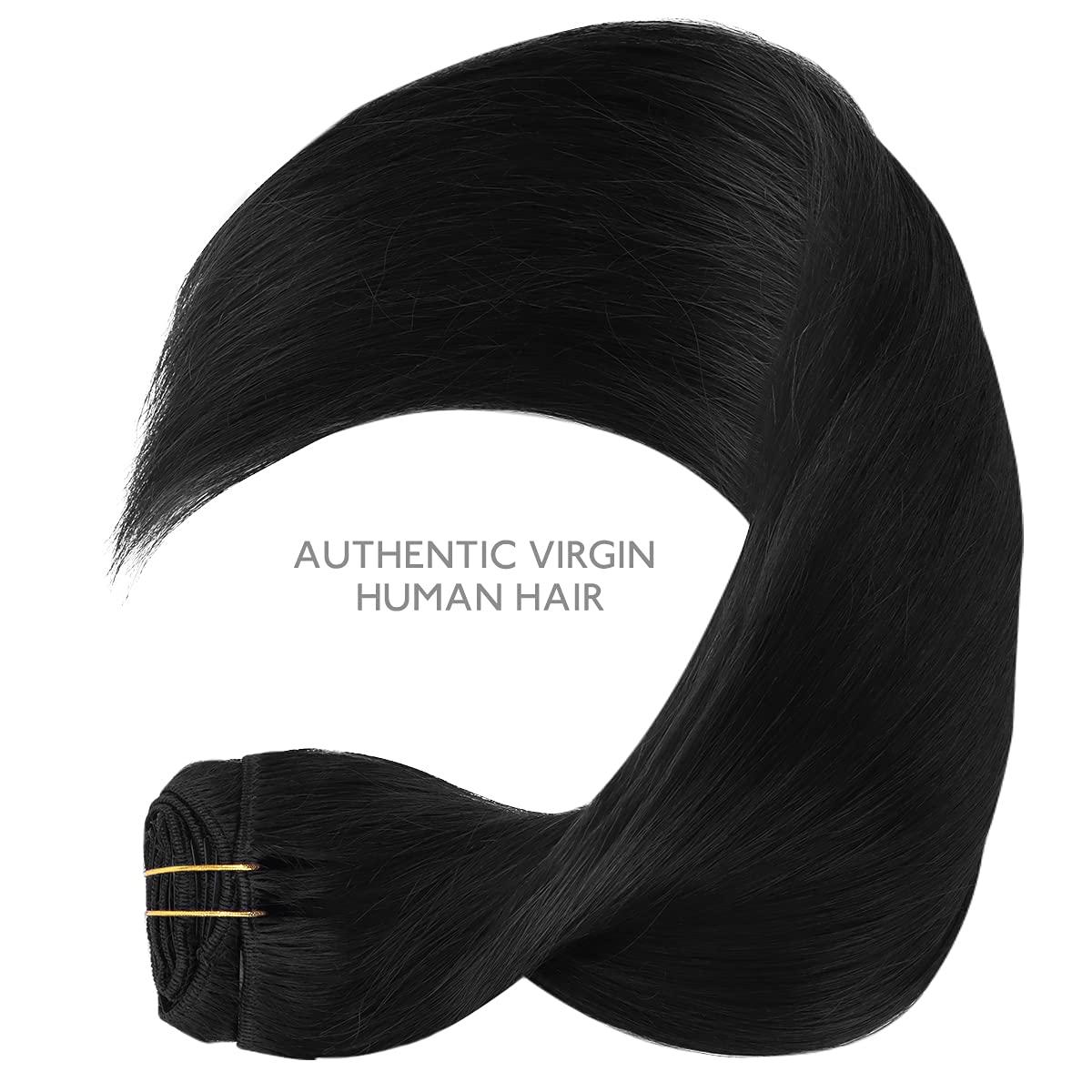 imageWENNALIFE Clip in Hair Extensions Real Human Hair 18 Inch 120g 7pcs Jet Black Hair Extensions Clip in Human Hair Remy Clip in Hair Extensions Natural Human Hair Extensions Double Weft