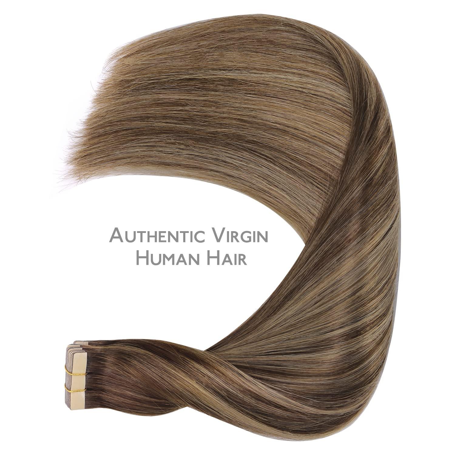 imageWENNALIFE Tape in Hair Extensions Human Hair 20pcs 18 inch 50g Balayage Chocolate Brown to Honey Blonde Remy Tape Hair Extensions Real Human Hair Tape Extensions Coloured Hair Extensions