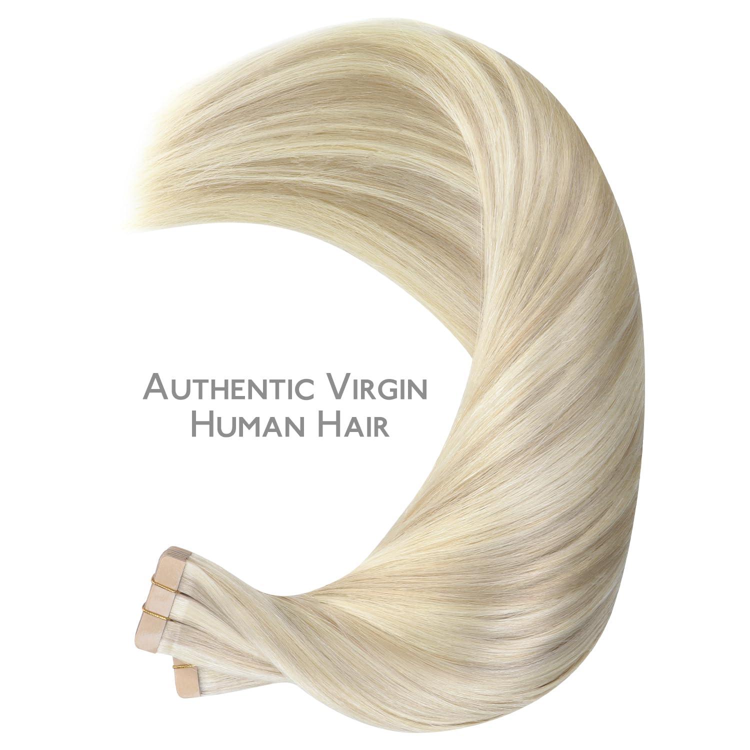 imageWENNALIFE Tape in Hair Extensions Human Hair 40pcs 100g 18 inch Ash Blonde Highlighted Platinum Blonde Hair Extensions Real Human Hair Straight Tape in Extensions Invisible Human Hair Extensions