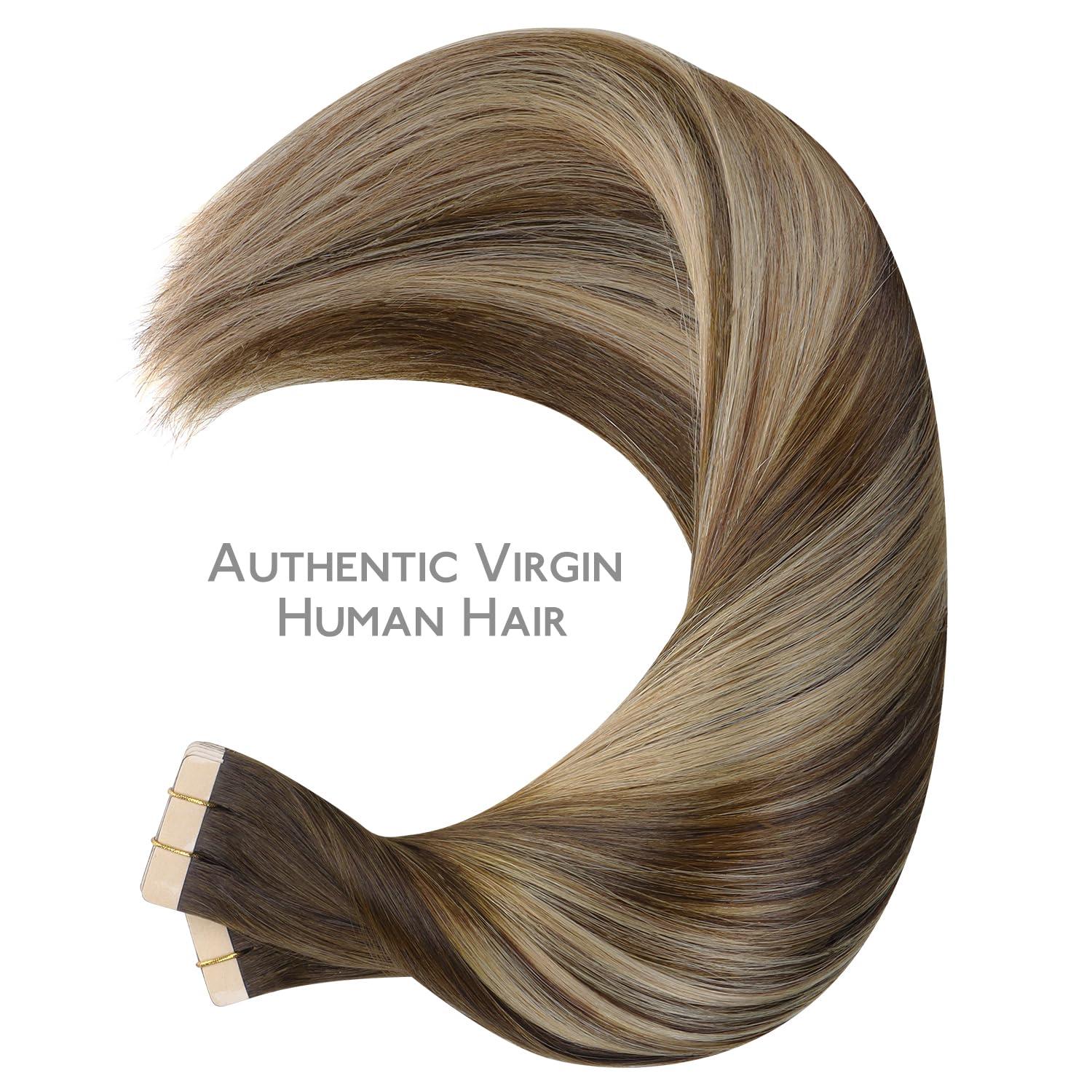 imageWENNALIFE Tape in Hair Extensions Human Hair 40pcs 100g 18 inch Balayage Chocolate Brown to Honey Blonde Hair Extensions Real Human Hair Straight Tape in Extensions Reusable Real Hair Extensions