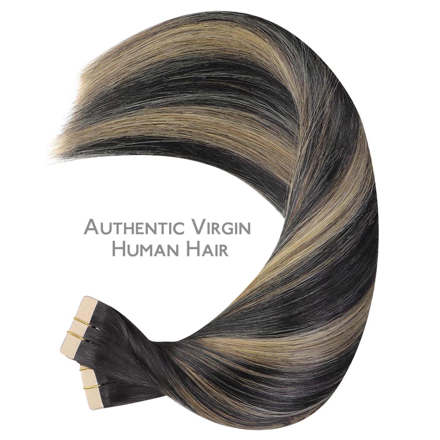 imageWENNALIFE Tape in Hair Extensions Human Hair 40pcs 100g 18 inch Balayage Natural Black to Light Blonde Hair Extensions Real Human Hair Straight Tape in Extensions Invisible Human Hair Extensions