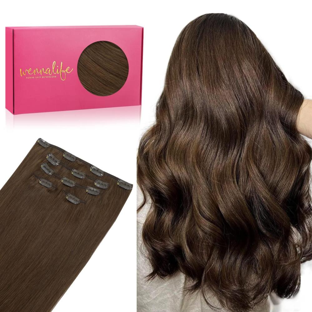 imageWennalife WENNALIFE Clip in Hair Extensions Real Human Hair 80g 5pcs 18 Inch Remy Human hair Clip in Extensions Chocolate Brown Chocolate Brown 18 Inch80g WE75CP 4A18 0