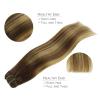 WENNALIFE Clip in Hair Extensions, 150g 18 Inch 9pcs Balayage Chocolate Brown to Caramel Blonde Remy Hair Thicker Double Weft Extensiones De Cabello Humano Con Clip Ins Straight Full Volume