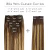 WENNALIFE Clip in Hair Extensions, 150g 18 Inch 9pcs Balayage Chocolate Brown to Caramel Blonde Remy Hair Thicker Double Weft Extensiones De Cabello Humano Con Clip Ins Straight Full Volume