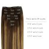 WENNALIFE Clip in Hair Extensions Real Human Hair, 18 Inch 120g 7pcs Balayage Chocolate Brown to Caramel Blonde Hair Extensions Clip in Human Hair Remy Clip in Hair Extensions Real Human Hair