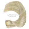 WENNALIFE Clip in Hair Extensions Real Human Hair, 18 Inch 120g 7pcs Remy Hair, Ash Blonde Highlighted Platinum Blonde Straight Natural Extensiones De Cabello Humano Con Clip Ins