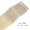 WENNALIFE Clip in Hair Extensions Real Human Hair Refill, 30g 18 inch 2pcs Ombre Ash Blonde to Golden Blonde Balayage Platinum Blonde Hair Extensions Clip in Human Hair for Hair Loss and Thinning Hair