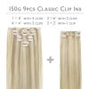 WENNALIFE Hair Extensions Clip In, 9pcs 18inch 150g Ash Blonde Highlighted Platinum Blonde Thicker Clip In Hair Extensions Real Human Hair Remy hair extension Double Weft Clip in Human Hair Extensions