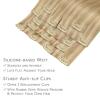 WENNALIFE Seamless Clip In Hair Extensions, 18 Inch 7pcs 130g Light Blonde Highlighted Golden Blonde Hair Extensions Clip In Real Human Hair Extensions Invisible PU Weft Human