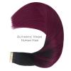 WENNALIFE Tape in Hair Extensions Human Hair, 20pcs 50g 18 inch Ombre Jet Black to Burgundy Remy Hair Extensions Straight Human Hair Tape in Extensions Skin Weft Tape Extensions Human Hair