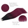 WENNALIFE Tape in Hair Extensions Human Hair, 20pcs 50g 18 inch Ombre Jet Black to Burgundy Remy Hair Extensions Straight Human Hair Tape in Extensions Skin Weft Tape Extensions Human Hair