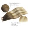 WENNALIFE Tape in Hair Extensions Human Hair, 40pcs 100g 14 inch Ombre Walnut Brown to Ash Brown and Bleach Blonde Hair Extensions Real Human Hair Straight Tape in Extensions Real Human Hair Extension