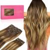 WENNALIFE Clip in Hair Extensions, 150g 18 Inch 9pcs Balayage Chocolate Brown to Caramel Blonde Remy Hair Thicker Double Weft Extensiones De Cabello Humano Con Clip Ins Straight Full Volume