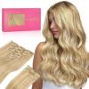WENNALIFE Clip in Hair Extensions, 150g 18 Inch 9pcs Light Blonde Highlighted Golden Blonde Human Hair Extensions Thicker Real Human Hair Clip Set Double Weft