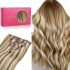WENNALIFE Clip in Hair Extensions Real Human Hair, 18 Inch 120g 7pcs Ash Brown with Platinum Blonde Highlights Hair Extensions Human Hair Remy Straight Natural Extensiones De Cabello Humano Con