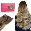 WENNALIFE Clip in Hair Extensions Real Human Hair, 18 Inch 120g 7pcs Ombre Walnut Brown to Ash Brown and Bleach Blonde Clip in Human Hair Remy Clip in Hair Extensions Real Human Hair Double Weft