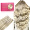 WENNALIFE Clip in Hair Extensions Real Human Hair, 18 Inch 120g 7pcs Remy Hair, Ash Blonde Highlighted Platinum Blonde Straight Natural Extensiones De Cabello Humano Con Clip Ins