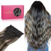WENNALIFE Clip in Human Hair Extensions, 18 Inch 120g 7pcs Balayage Natural Black to Light Blonde Hair Extensions Remy Real Human Hair Double Weft