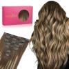 WENNALIFE Seamless Clip In Hair Extensions, 18 Inch 7pcs 130g Balayage Chocolate Brown to Honey Blonde, PU Skin Weft Real Human Hair Extensions