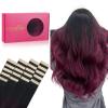 imageWENNALIFE Tape in Hair Extensions Human Hair 20pcs 50g 18 inch Ombre Jet Black to Burgundy Remy Hair Extensions Straight Human Hair Tape in Extensions Skin Weft Tape Extensions Human Hair