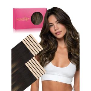 WENNALIFE 8cm Tape in Hair Extensions Real Human Hair, Tape Weft Hair Extensions Human Hair 18 Inch 50g 10pcs Dark Brown Luxury Remy Hair Straight Extensiones De Cabello Hmano(#2/6/2 Balayage Dark Brown Mixed Chestnut Brown)