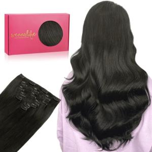 WENNALIFE Clip in Hair Extensions, 70g 20 Inch Natural Black Hair Extensions Real Human Hair Short Remy Clip in Hair Extensions Virgin Human Hair Double Weft for Women