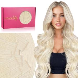 WENNALIFE Invisi Edge Tape in Hair Extensions Human Hair, 16 Inch 50g 20pcs Platinum Blonde Invisible Luxury Remy Hair Extensions Natural Seamless Injected Tape Ins Straight Extensiones De Cabello