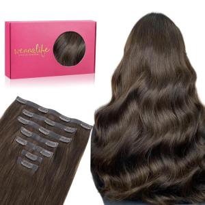 WENNALIFE Seamless Clip In Hair Extensions, 18 Inch 130g 7pcs Light Dark Brown Hair Extensions Clip in Human Hair Invisible PU Skin Weft Natural Remy Human Hair Extensions