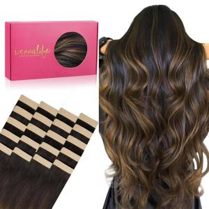 WENNALIFE Tape in Hair Extensions Human Hair, 20pcs 18 inch 50g Balayage Dark Brown Mixed Chestnut Brown Remy Tape Hair Extensions Real Human Hair Extensions Coloured