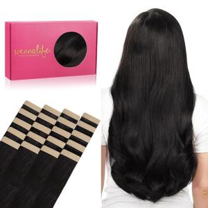 WENNALIFE Tape in Hair Extensions Human Hair, 20pcs 50g 18 inch Natural Black Remy Hair Extensions Straight Human Hair Tape in Extensions Skin Weft Tape Extensions Human Hair