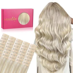 WENNALIFE Tape in Hair Extensions Human Hair, 40pcs 100g 18 inch Ash Blonde Highlighted Platinum Blonde Hair Extensions Real Human Hair Straight Tape in Extensions Invisible Human Hair Extensions